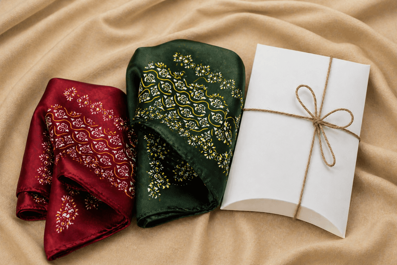 Seijaku textiles arranged in a quiet editorial still life with warm natural tones.